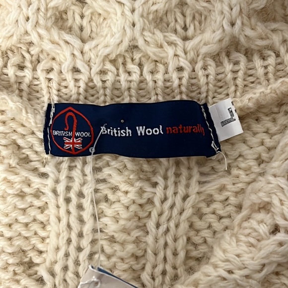 NWT!! British Wool Cream Fisherman’s Knit Cardigan L - Picture 5 of 8